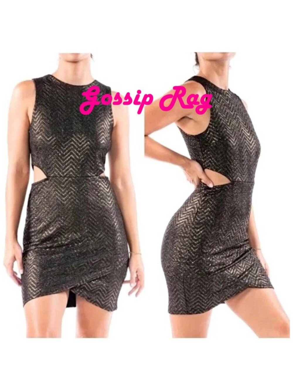 NEW SEXY gold cut out bodycon mini dress size medium 6